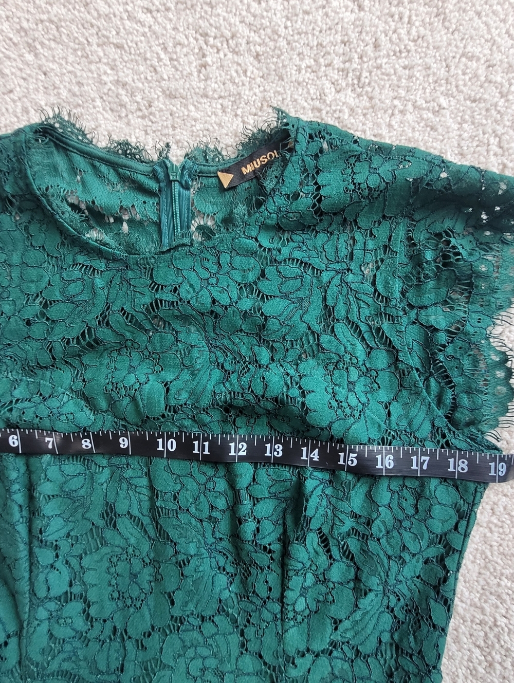 Miusol Elegant Green Lace Sheath Dress Cap Sleeve Cocktail Dress Sz M - Picture 9 of 12